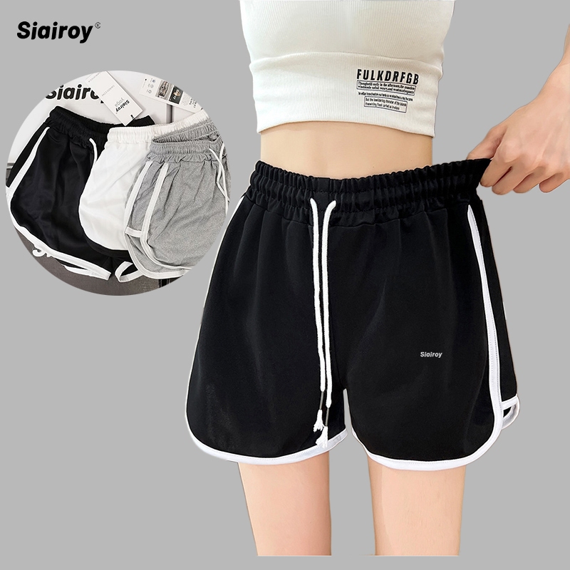Siairoy กางเกงขาสั้นสุภาพสตรีหลวมเอวสูงสีเทา/ดํา/ขาว