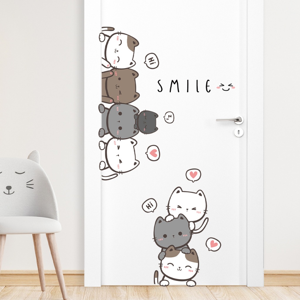 สติกเกอร์ประตูแมวน่ารักการ์ตูนสติ๊กเกอร์ติดผนังสร้างสรรค์ อิน ห้องเด็กอนุบาลตกแต่งสติกเกอร์ติดด้วยตนเอง