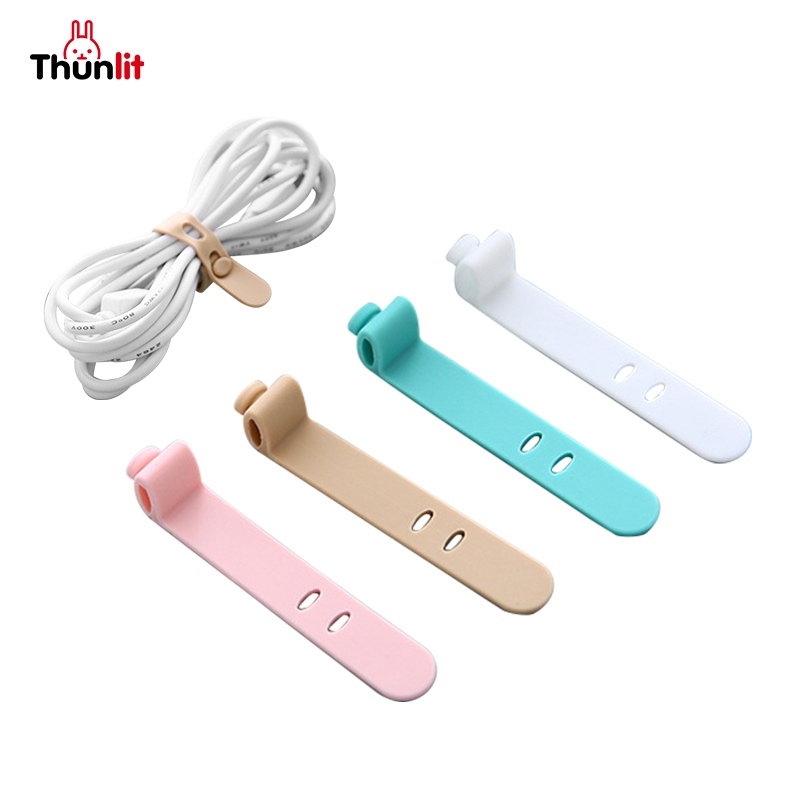 ชุดจัดระเบียบสายหูฟัง Thunlit 4 ชิ้น/ชุด ซิลิโคนสีพื้น จัดระเบียบสายหูฟัง พันเก็บสาย