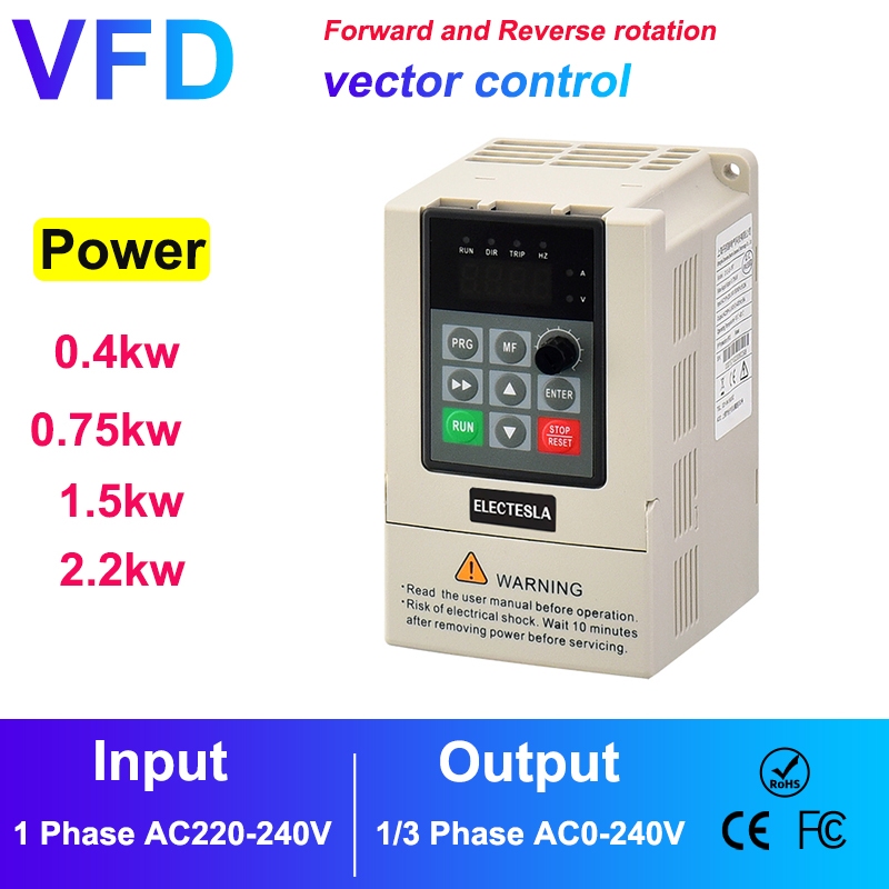 0.75kw ตัวแปลงความถี่ RS485 มอเตอร์ไดร์เวอร์ 2.2KW 220V อินพุตเฟสเดียว 220V อินเวอร์เตอร์ไฟฟ้า