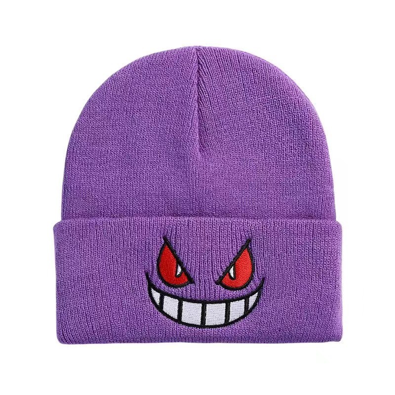 สเก็ตอบอุ่นม้วน Beanies KIds ยอดนิยมอเมริกันอะนิเมะการ์ตูนปักถักฤดูใบไม้ร่วงฤดูหนาวที่อบอุ่นหมวกขนสัตว์หมวก Gengar Beanies