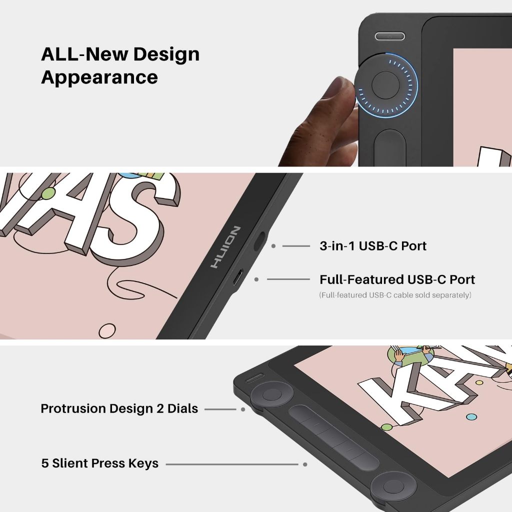 Huion Kamvas 13 (Gen 3) แท็บเล็ตการวาดภาพพร้อมหน้าจอ, 13.3 นิ้วผ้าใบ Glass Graphic Drawing Monitor, 99% sRGB,New PenTech 4.0, 16384 ปากกาความดัน, Dual Dials และ 5 Express Key - รูปที่ 3