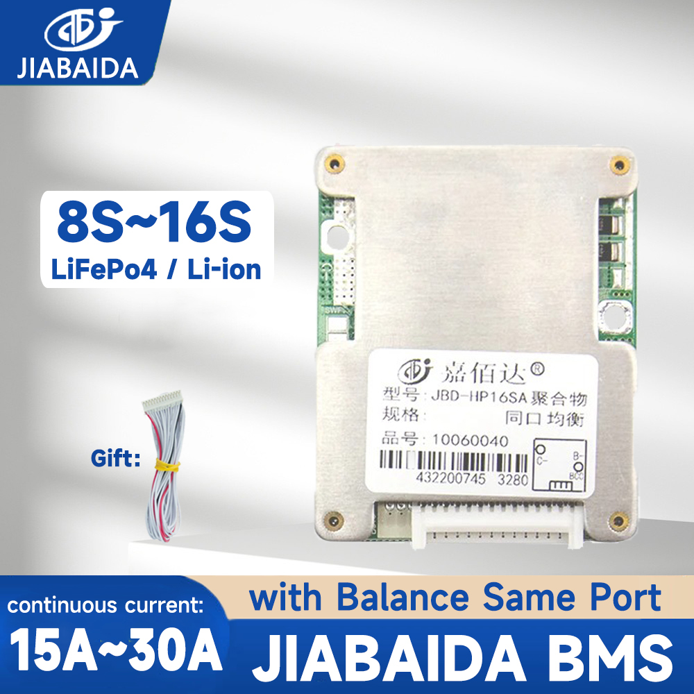 Jiabaida BMS 8S 24V Lifepo4 แบตเตอรี่ Li-ion 12S 14S 16S 48V 60V 15A 20A 25A 30A ชาร์จ JBD BMS