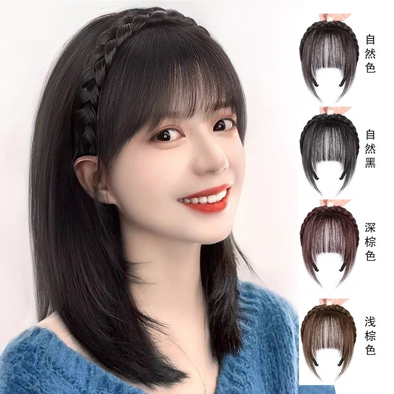 วิกผม Bangs Fishbone Braid ที่คาดผม Sideburns ธรรมชาติไม่มีรอยต่อวิกผม Bangs แถบคาดศีรษะ 2024