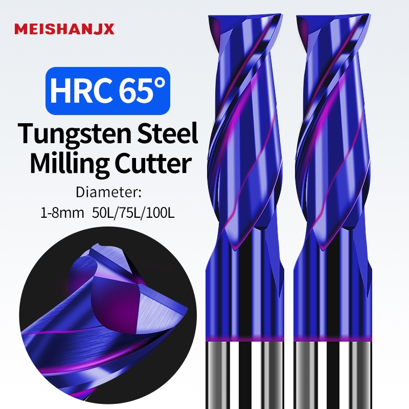 65HRC ดอกเอ็นมิล คาร์ไบด์ ขนาด 1-10 มม. 2ฟัน สำหรับเหล็กสเตนเลสและโลหะ CNC Endmill Carbide 10มิล