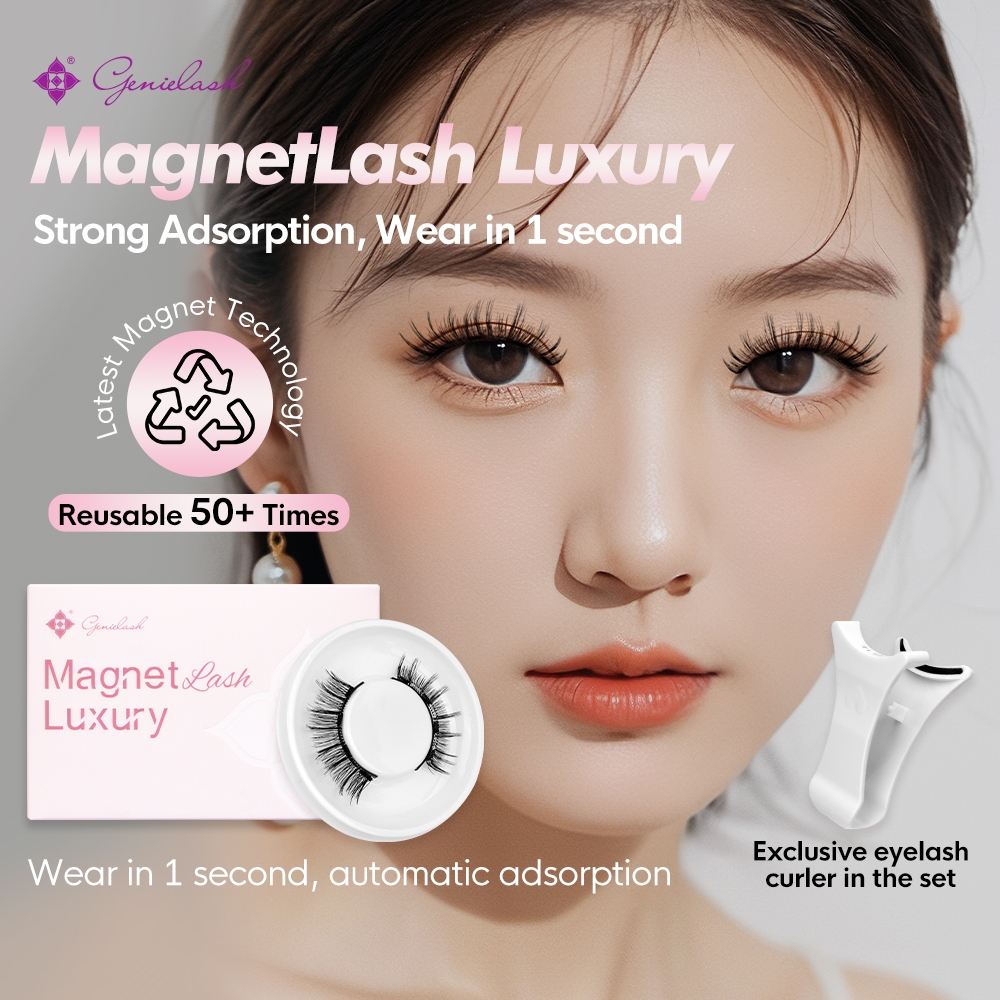 [ยอดนิยม]ขนตาแม่เหล็ก Genielash พร้อมคลิป ขนตาธรรมชาติกันน้ําแบบใช้ซ้ําได้ กาวฟรี ความปลอดภัย 3D Magnetic Lashes