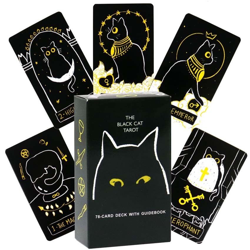 The Black Cat Tarot 10x6 cm Deck Card Games คู่มือกระดาษขอบทอง
