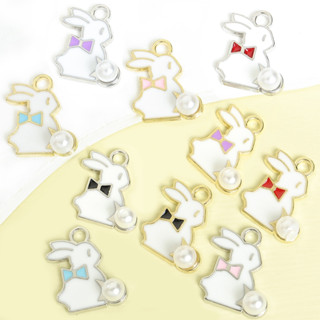 10ชิ้นผูกโบว์น่ารักกระต่ายเคลือบหยดน้ํามันเสน่ห์กับฝังมุกการ…