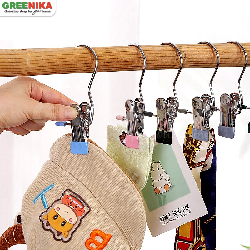 Greenika คลิปเก็บเสื้อผ้า ที่หนีบผ้าสแตนเลสสีสันสดใส อเนกประสงค์ รับน้ำหนักได้ดี ประหยัดพื้นที่