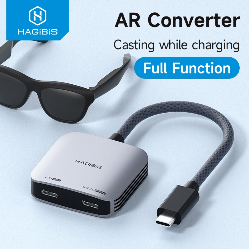 อะแดปเตอร์แว่นตา Hagibis AR USB C ถึงแว่นตาและตัวแปลงการชาร์จ USB-C Hub ชาร์จและเล่นสําหรับสวิตช์ Rokid/Xreal/Thunderbird