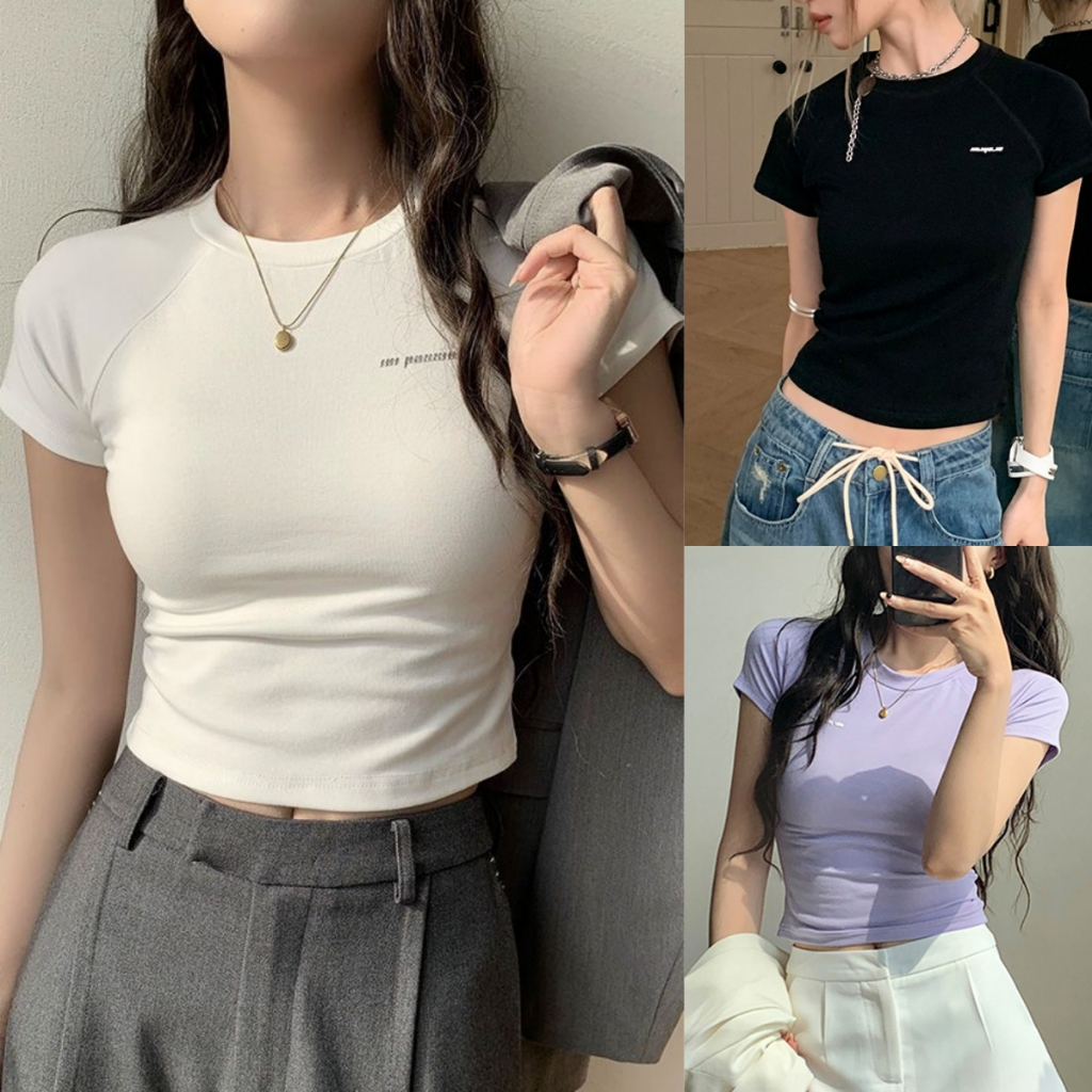 Luna Shop เสื้อยืดแฟชั่นแขนสั้นสไตล์สาวฮอตสไตล์อเมริกันฤดูร้อนใหม่อเนกประสงค์