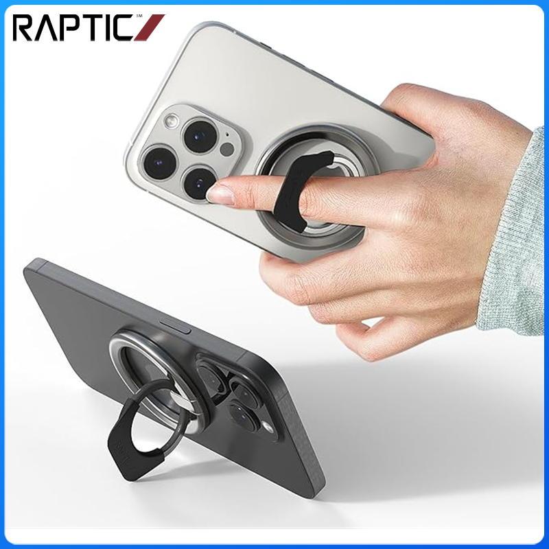 RAPTIC ขาตั้งแม่เหล็กแบบวงแหวนสำหรับ MagSafe [ขาตั้งแหวนยางกันลื่น] ที่จับโทรศัพท์แบบแม่เหล็กพร้อมขาตั้งปรับได้สำหรับอุปกรณ์เสริมสำหรับ iPhone 16/15/14/13/12 ซีรีส์