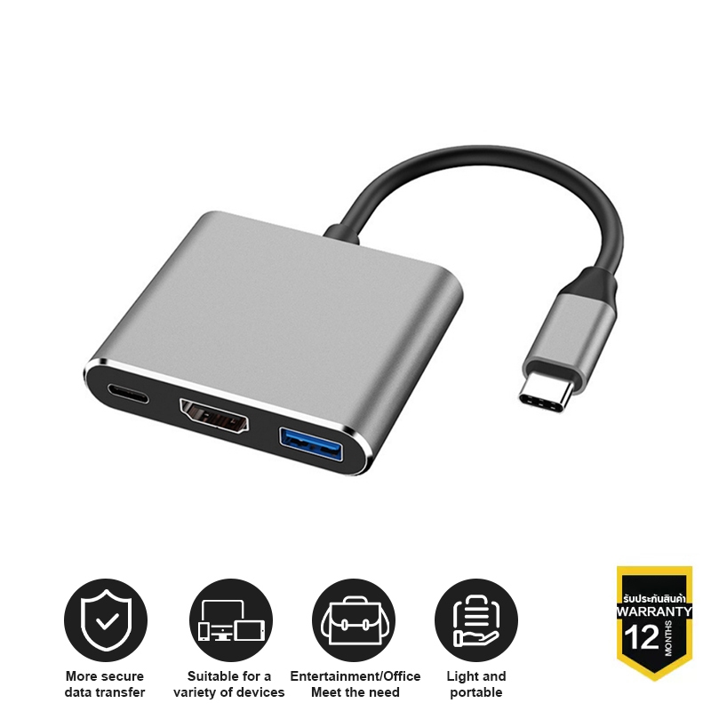 อะแดปเตอร์ USB C เป็น HDMI,ชนิด C OTG 3-in-1 Hub,4k HDMI และ PD การชาร์จไฟอย่างรวดเร็ว USB C
