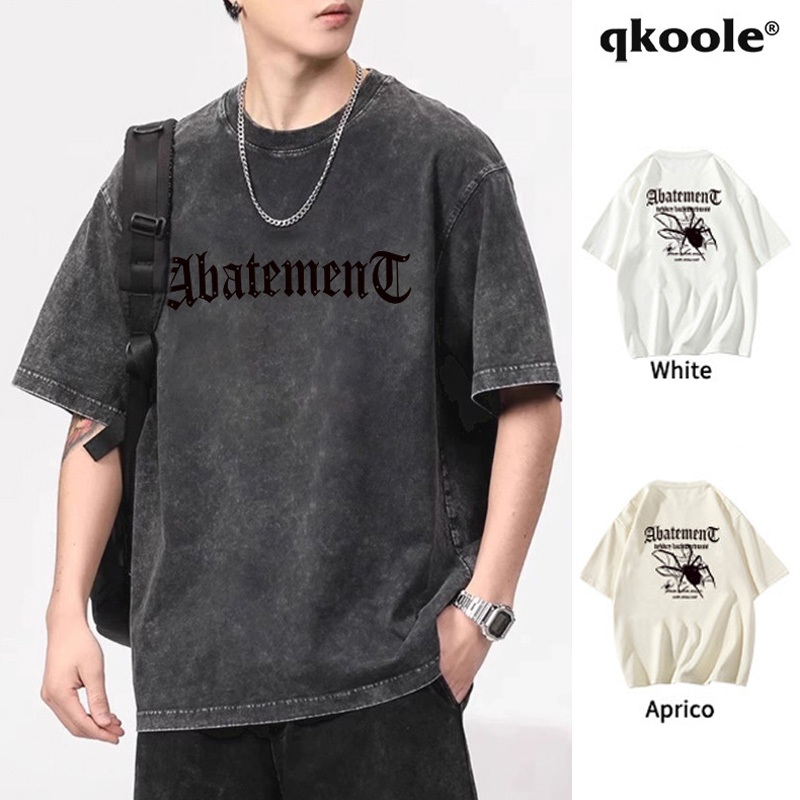 พิมพ์ลาย spider Qkoole เสื้อยืด ฟอก ทรงหลวม เรโทรเสื้อเชิ้ตสำหรับคู่รักชายและหญิง T2074