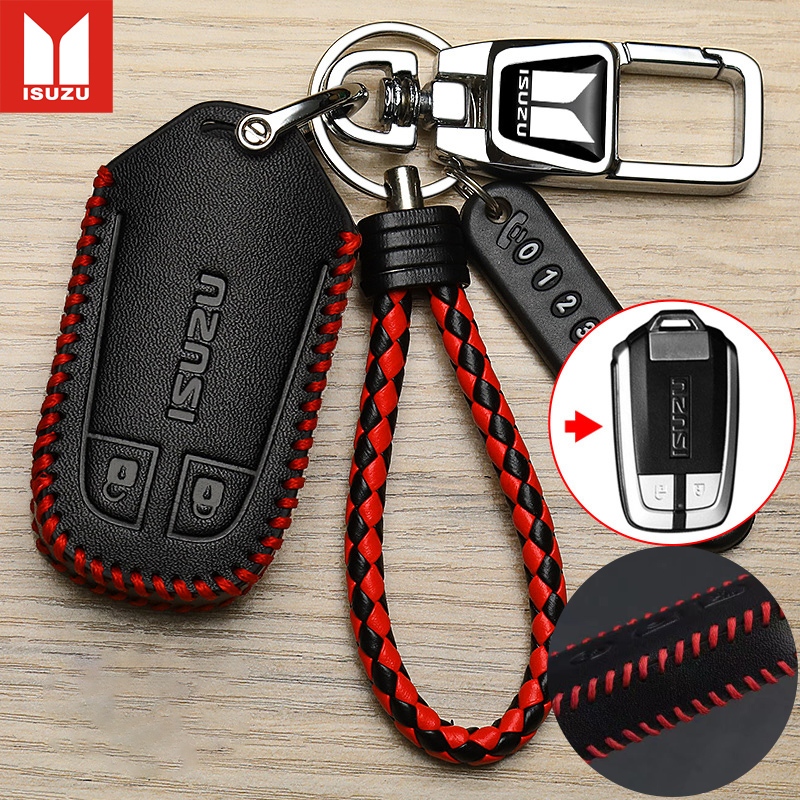 ฝาครอบหนังแท้ผู้ถือพวงกุญแจสําหรับ Isuzu D-MAX/MU-X/MU-7/X-SERIES/V-CORSS Remote Key Case