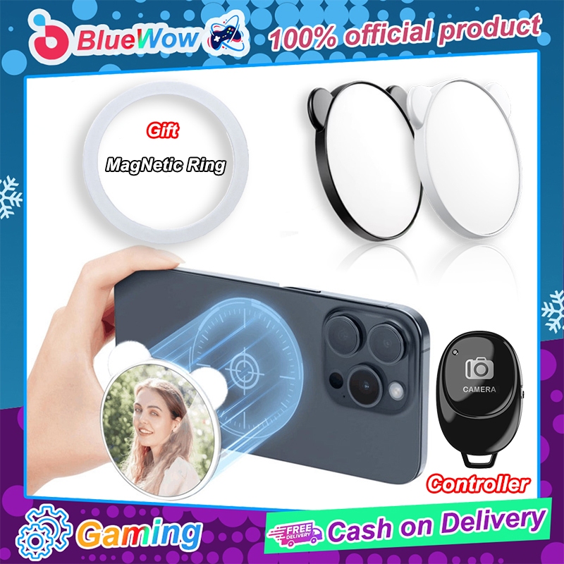 Bluewow Universal Magnetic Selfie กระจกสําหรับโทรศัพท์กล้องด้านหลัง Selfie กระจกสําหรับ iP 15/14/13/12 Android สมาร์ทโฟนวิดีโอ Selfie Vlog