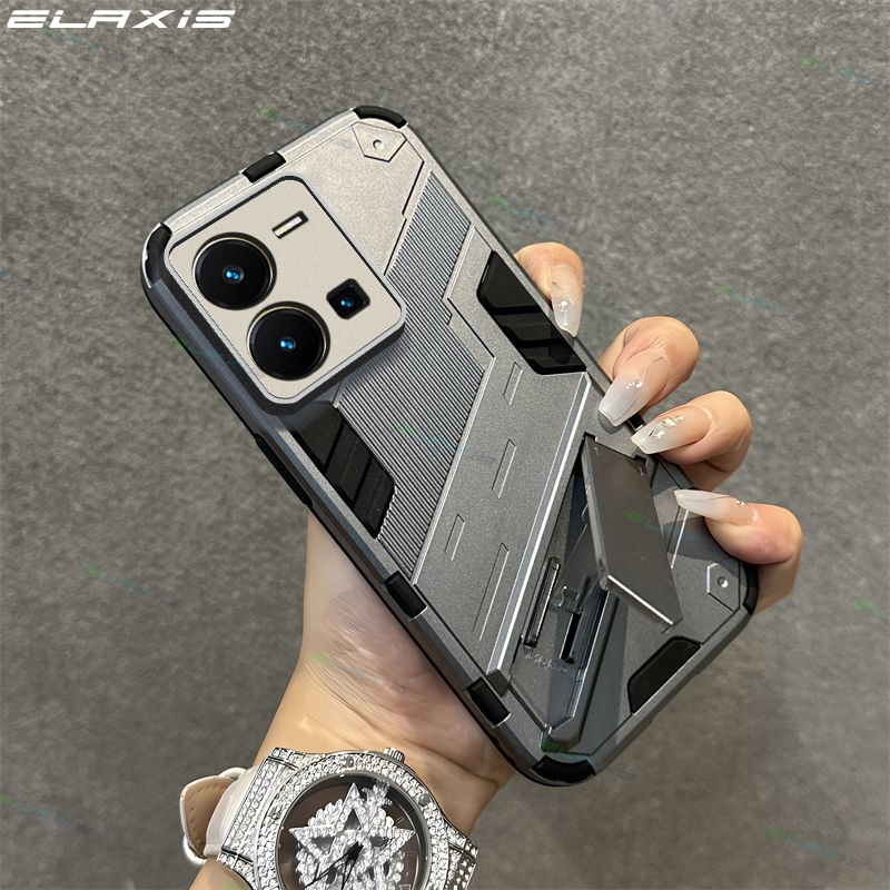 Elaxis สําหรับ VIVO Y35 เคสโทรศัพท์หรูหราเกราะคอมโพสิต Lnvisible พับวงเล็บ Hard ปกหลัง ES022