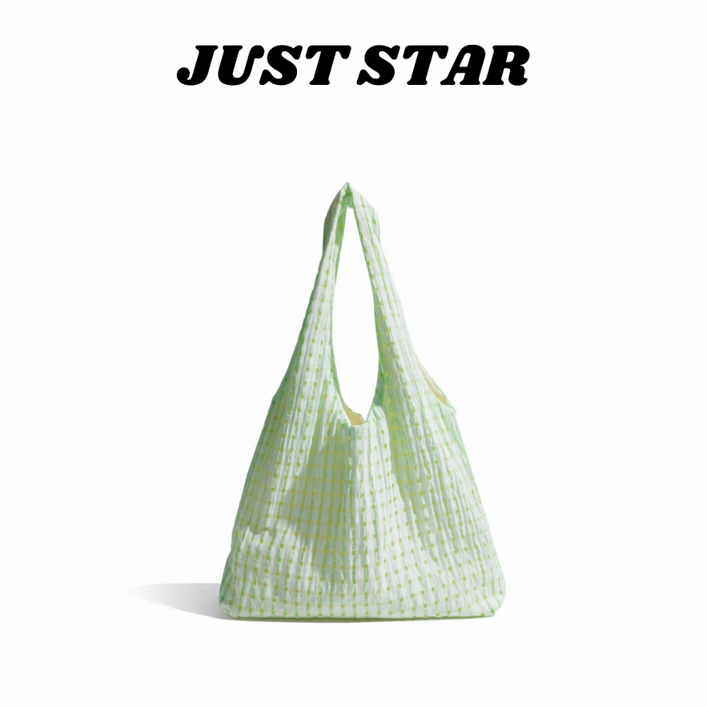 Juststar กระเป๋าสะพายไหล่ผู้หญิงสีเขียวมิ้นต์ลายตารางหมากรุกอเนกประสงค์ความจุขนาดใหญ่ tote bag
