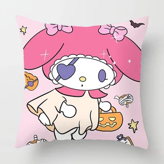 45*45 ซม.Melody Kuromi โพลีเอสเตอร์โยนหมอนรถ Cusion ปลอกหมอนตกแต่งบ้าน