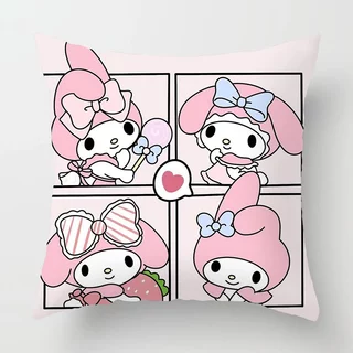 45*45 ซม.Melody Kuromi โพลีเอสเตอร์โยนหมอนรถ Cusion ปลอกหมอนตกแต่งบ้าน