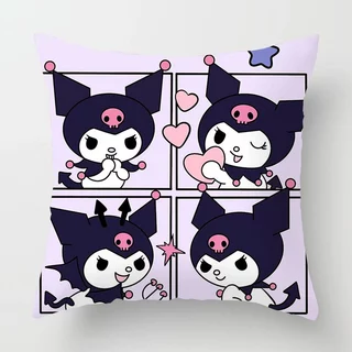 45*45 ซม.Melody Kuromi โพลีเอสเตอร์โยนหมอนรถ Cusion ปลอกหมอนตกแต่งบ้าน