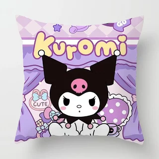 45*45 ซม.Melody Kuromi โพลีเอสเตอร์โยนหมอนรถ Cusion ปลอกหมอนตกแต่งบ้าน