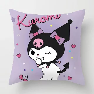 45*45 ซม.Melody Kuromi โพลีเอสเตอร์โยนหมอนรถ Cusion ปลอกหมอนตกแต่งบ้าน
