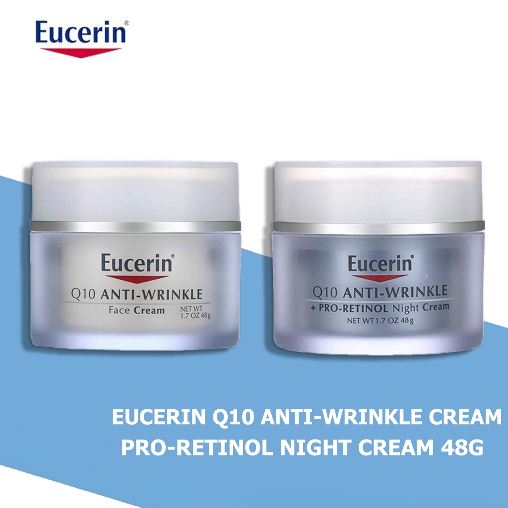 Eucerin Q10 Anti-Wrinkle Face Creme / Pro-Retinol Night Cream 48g ครีมลดริ้วรอย ยกกระชับ เพิ่มความชุ่มชื่น ยูเซอริน ครีมบำรุงผิวหน้า ผิวแพ้ง่ายลดเลือนริ้วรอยร่องลึก