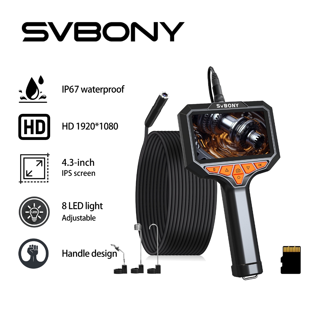 【จัดส่งภายในประเทศ】Svbony SM501 4.3 "IPS กล้องตรวจสอบกล้อง 1920P HD 8 ไฟ LED IP67 5M สาย 32GB TF Card