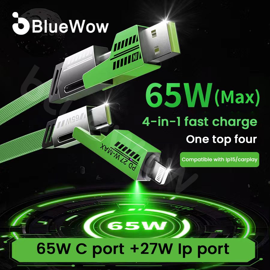Bluewow1m/2m4-in-1 Mecha Fast สายชาร์จ Usb Type C สําหรับ Micro Usb C Charger สายชาร์จลวด