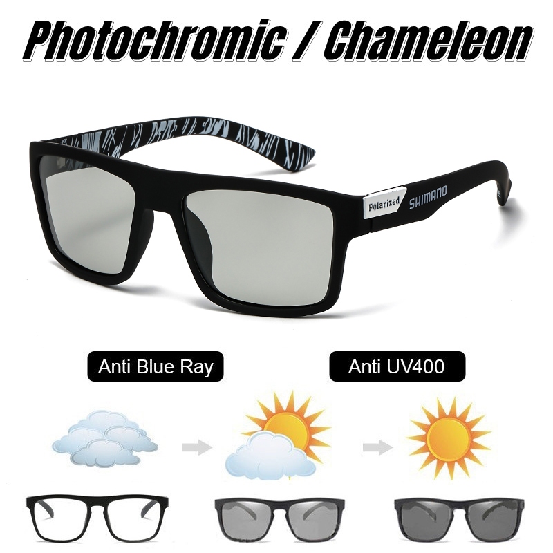 SHIMANO Photochromic แว่นตากันแดดคลาสสิกโพลาไรซ์ Unisex ขี่จักรยานกีฬาตกปลากลางแจ้งแว่นตากันแดดสําหร
