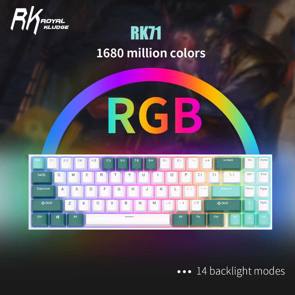 ภาพใหญ่: Royal Kludge RK71 Bluetooth 5.0 USB C Dual Mode 60% RGB Backlit Mechanical Gaming Keyboard