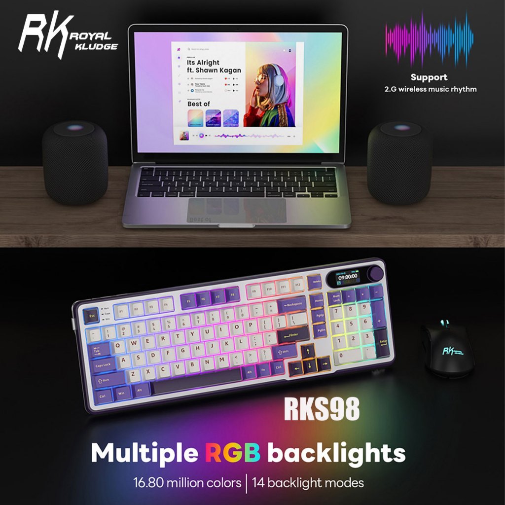 Rk Royal Kludge RK S98 Blackberry 98 คีย์ Tri-Mode RGB แบบมีสายบลูทูธ 2.4G ไร้สาย 3 โหมดพร้อมหน้าจอ 