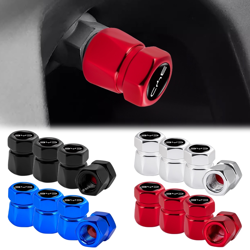 4pcs หกเหลี่ยมยางรถ Air Cap โลโก้รถล้อ Tyre วาล์วหมวกสําหรับ BYD Atto 3 หยวน Plus F3 E6 F0 G3 I3 Ea1