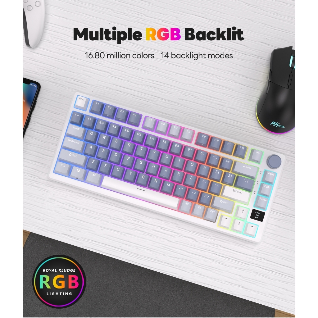 Rk Royal Kludge RKM75 Tri-mode RGB แบบมีสายบลูทูธ 2.4G 75Key ไร ้ สาย 3 โหมด Hot-Swap