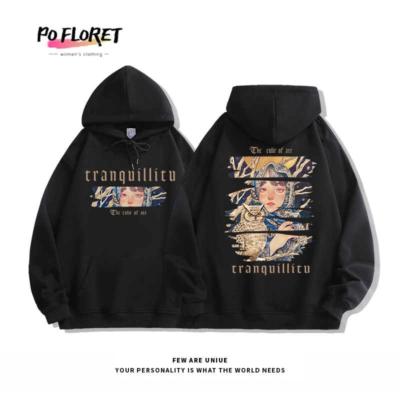 สไตล์เกาหลี hoodie Pofloret เสื้อฮู้ด เสื้อสเวตเตอร์แขนยาวพิมพ์ลายแฟชั่นเกาหลี #Y0092