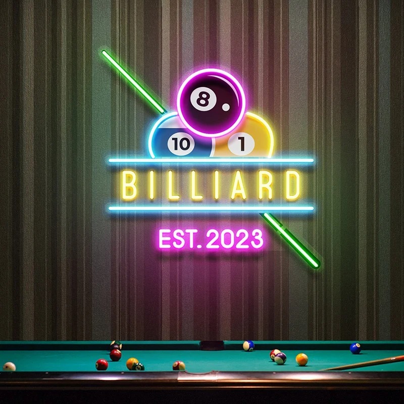 8 รูปแบบป้ายนีออนที่กําหนดเองบิลเลียดไฟ นํา สําหรับเกมห้องบาร์ร้านค้าผนังศิลปะตกแต่งป้ายไฟคลับผับ นํา โคมไฟกลางค