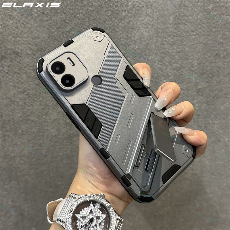 Elaxis สําหรับ Redmi A2 +/A1 + เคสโทรศัพท์หรูหราเกราะคอมโพสิต Lnvisible พับวงเล็บ Hard ปกหลัง ES022