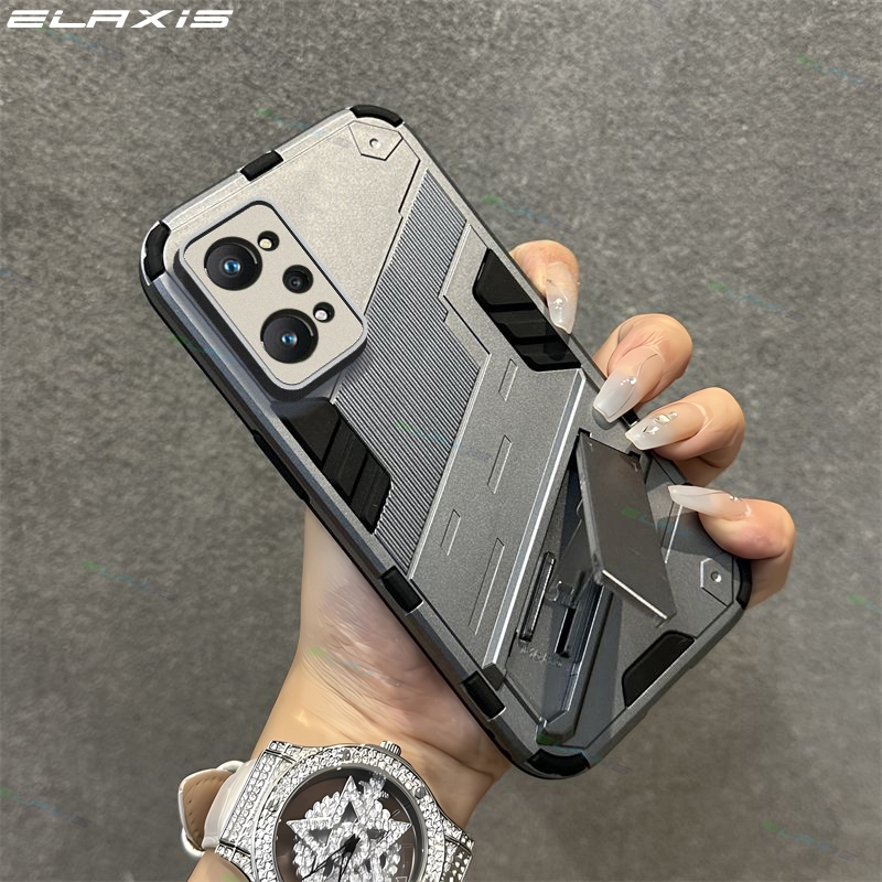 ELAXIS สําหรับ Realme GT Neo 2/GT Neo 3T เคสโทรศัพท์หรูหราคอมโพสิตเกราะ Lnvisible พับวงเล็บ Hard ปกหลัง ES022