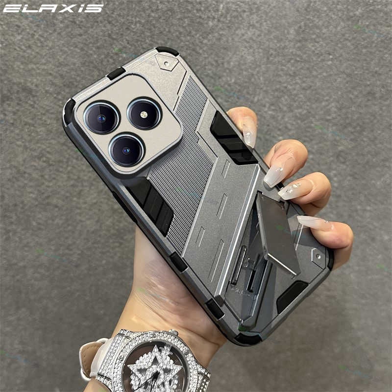 Elaxis สําหรับ Realme C63 เคสโทรศัพท์หรูหราเกราะคอมโพสิต Lnvisible วงเล็บพับ Hard ฝาหลัง ES022