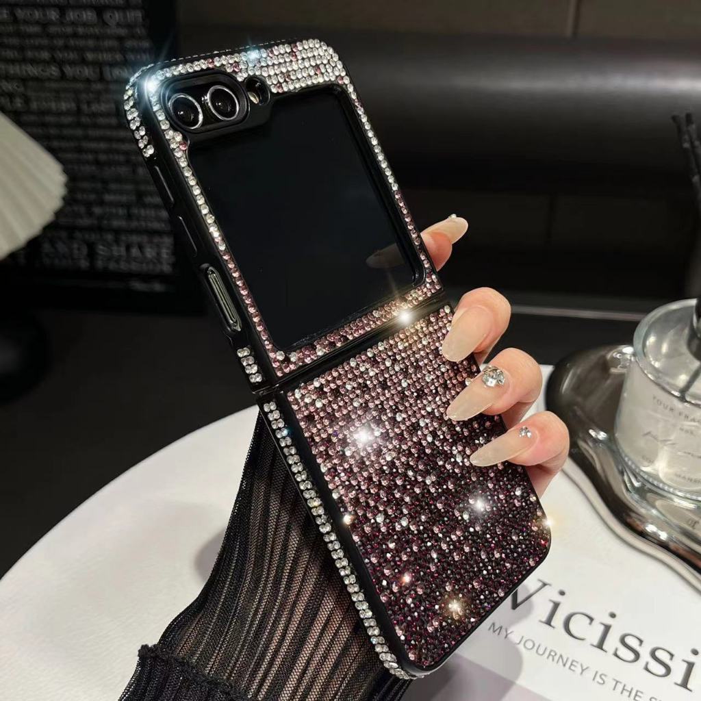 Flip 5 Bling Gradient สีเพชรเคสโทรศัพท์สําหรับ Samsung Galaxy Z Flip 5 Z Flip4 Z Flip3 Luxury Glitter Rhinestone ประกายกันชนกันกระแทก
