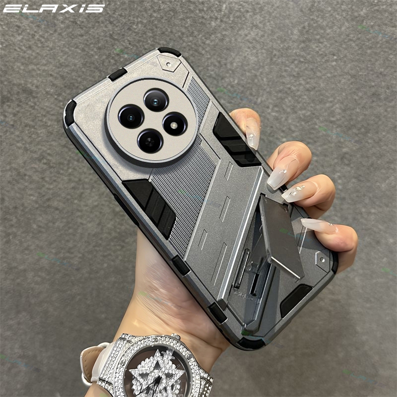 Elaxis สําหรับ Realme 12 5G/Realme 12X 5G เคสโทรศัพท์หรูหราเกราะคอมโพสิต Lnvisible พับวงเล็บฮาร์ดปกหลัง ES022