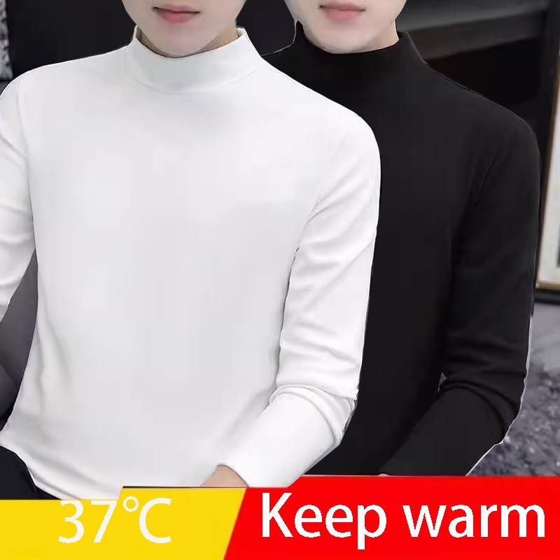 37℃เสื้อยืดคอปกครึ่งสูงแขนยาวสําหรับผู้ชายที่อบอุ่น, ฤดูใบไม้ร่วงฤดูหนาวเสื้อเชิ้ต จุดต่ําสุด สะดวกสบาย, เรียบง่าย สโล