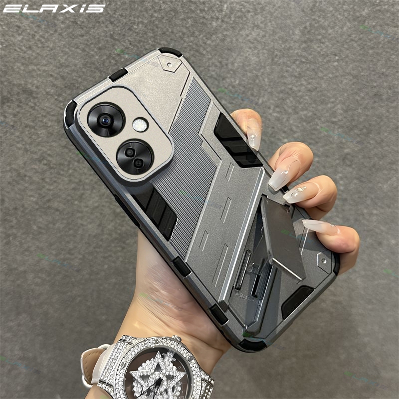 ELAXIS สําหรับ OnePlus Nord CE 3 Lite 5G เคสโทรศัพท์หรูหราเกราะคอมโพสิต Lnvisible พับวงเล็บ Hard ปกหลัง ES022