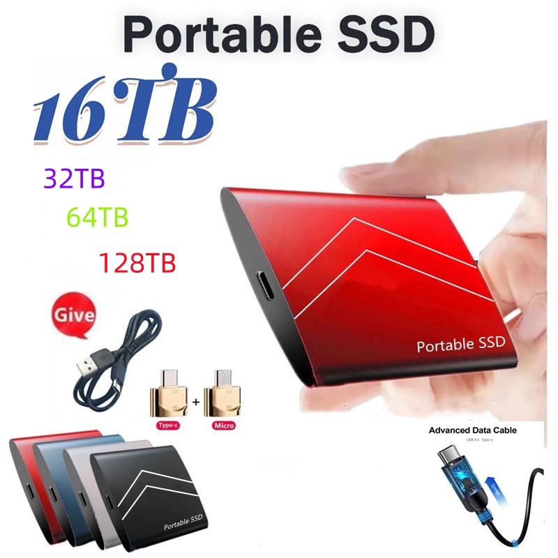 ฮาร์ดไดรฟ์ภายนอกแบบพกพา 2TB-128TB SSD USB 3.1/Type-C Solid State Drive ฮาร์ดดิสก์ไดรฟ์ความเร็วสูงสําหรับแล็ปท็อป/เดสก์ท็อป/Mac