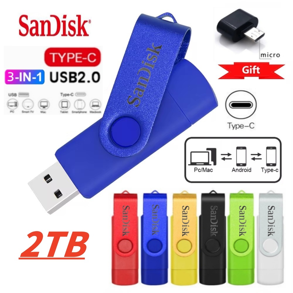 2tb 3 in 1 USB2.0 แฟลชไดรฟ์/ประเภท C/Micro OTG Pendrive 32GB 64GB 128GB 512GB 1TB ความเร็วสูง USB2.0 Stick ไดรฟ์ปากกาสําหรับโทรศัพท์/PC