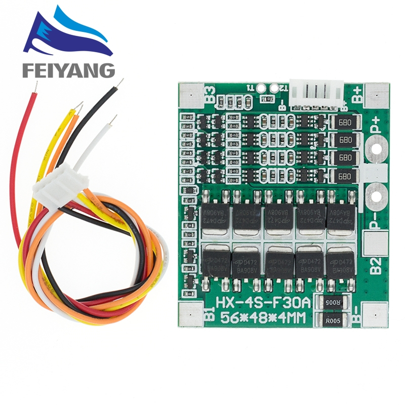 บอร์ดวงจรแบตเตอรี่ลิเธียม 4S 30A 14.8V Li-ion 18650 BMS PCB พร้อมสายเคเบิล