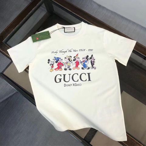 กระแสน้ํา แบรนด์ กู1 ผ้าฝ้ายมิกกี้พิมพ์ตัวอักษรเสื้อยืดลําลองแขนสั้นป้ายผู้ชายและผู้หญิง + ป้าย
