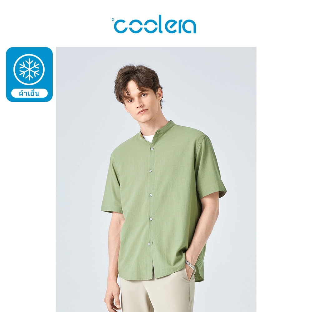 Coolera เสื้อเชิ้ตคอจีนแขนสั้นผู้ชาย ผ้าลินิน ระบายอากาศได้ดี