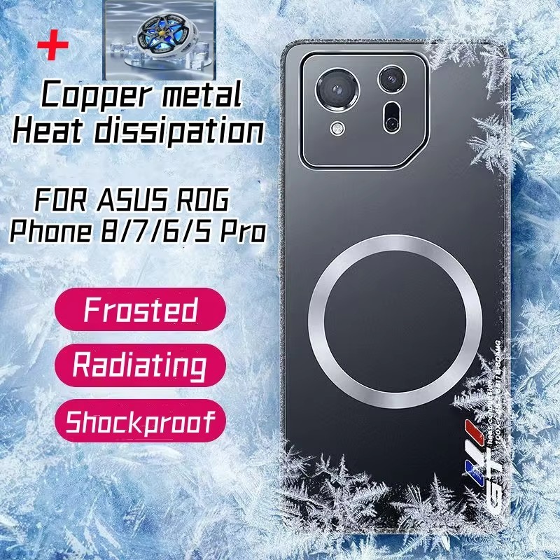 Graphene เคสกระจายความร้อนสําหรับโทรศัพท์ Asus Rog 8 7 6 5 5S Pro เคสทองแดงสีแดงโลหะระบายความร้อนรถแม่เหล็กผู้ถือฝาครอบ